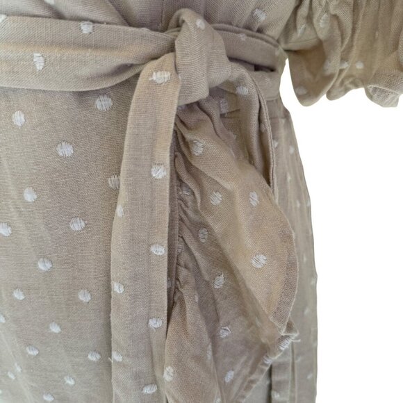 WAYF Womens L Ruffle Wrap Dress Polka Dot Linen Summer Classic Minimalist - Picture 4 of 14